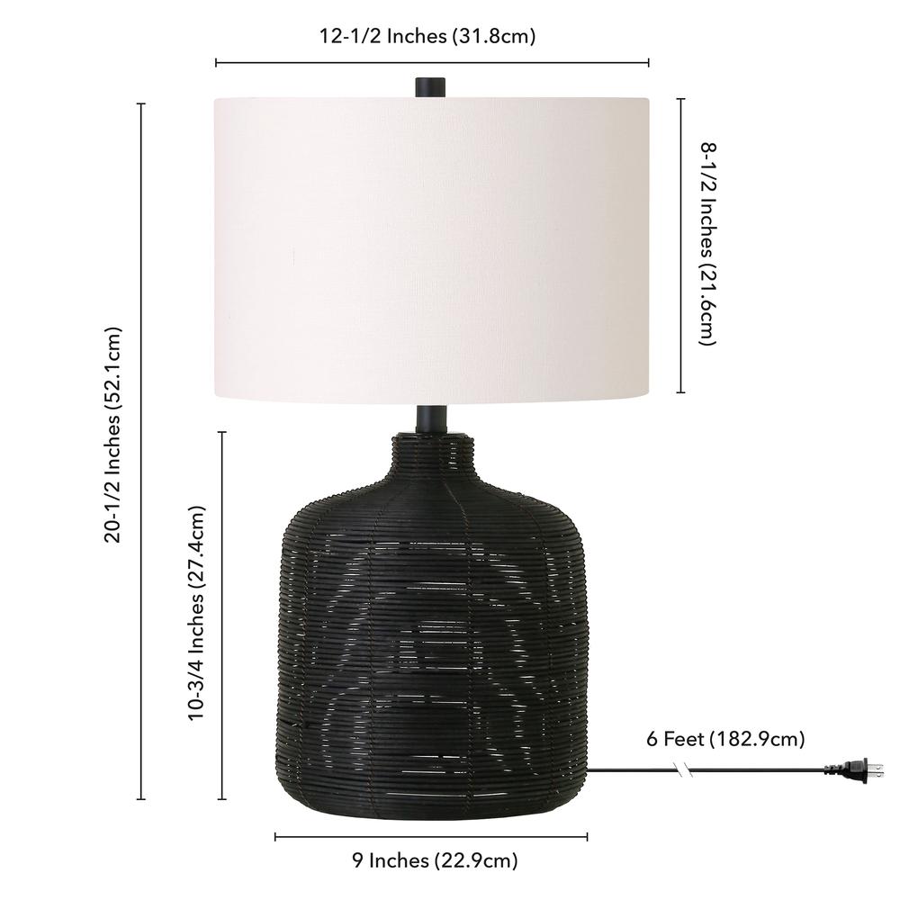 Jolina 20.5" Tall Petite/Rattan Table Lamp with Fabric Shade in Black Rattan/White. Picture 4