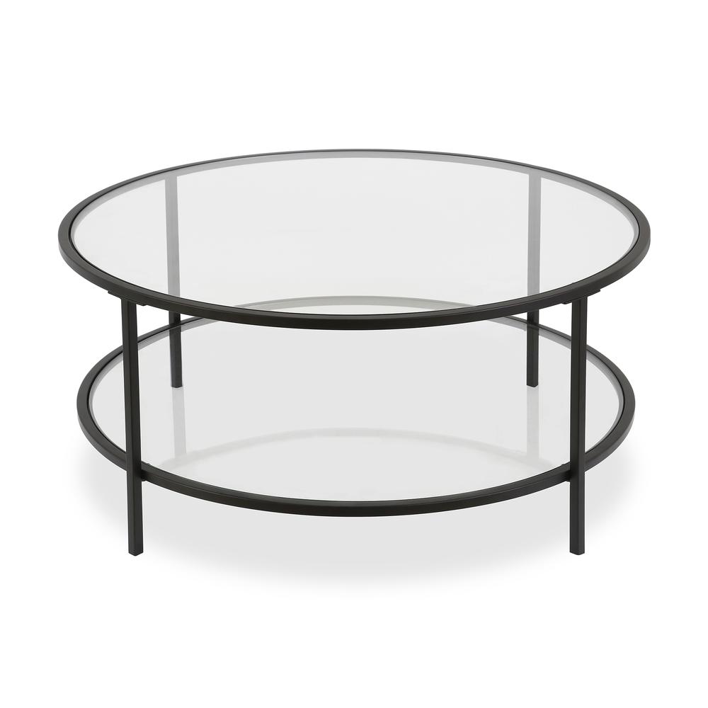 Sivil 36'' Wide Round Coffee Table with Glass Top in Blackened Bronze. Picture 3