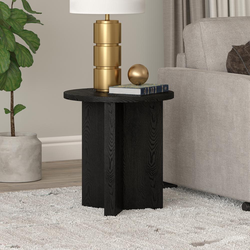 Anders 20" Wide Round Side Table in Black Grain. Picture 4