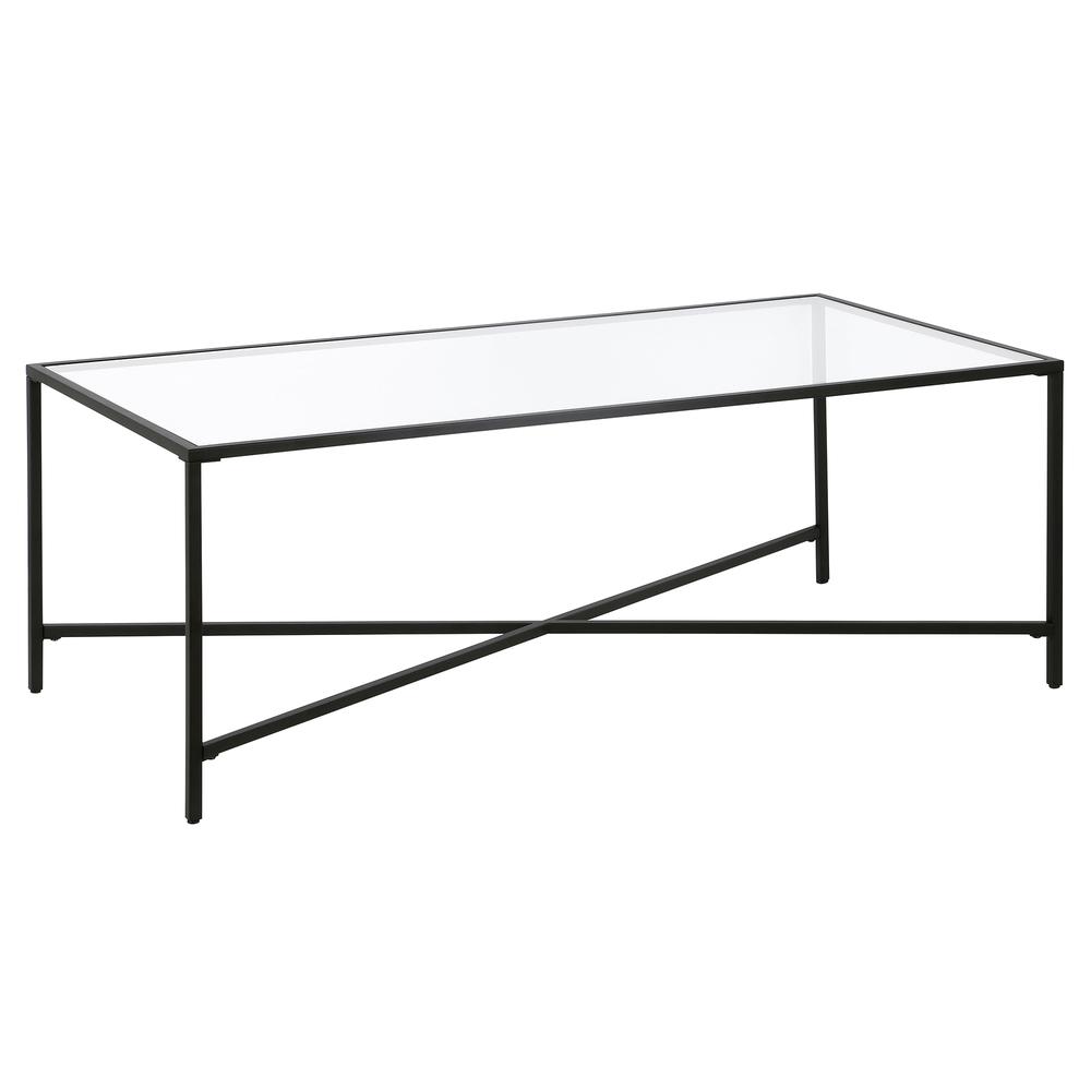 Henley 48'' Wide Rectangular Coffee Table with Glass Top in Blackened Bronze. Picture 1