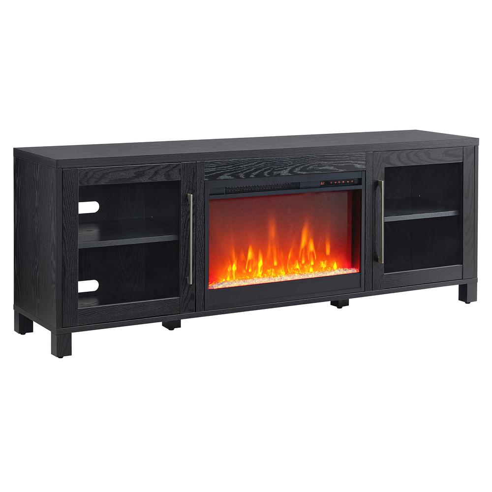 Quincy Rectangular TV Stand with 26" Crystal Fireplace for TV's up to 80" in Black Grain. Picture 1