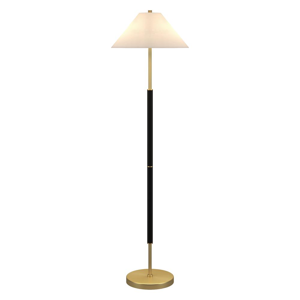 Simona 2-Light Floor Lamp with Fabric Shade in Matte Black/Brass. Picture 2