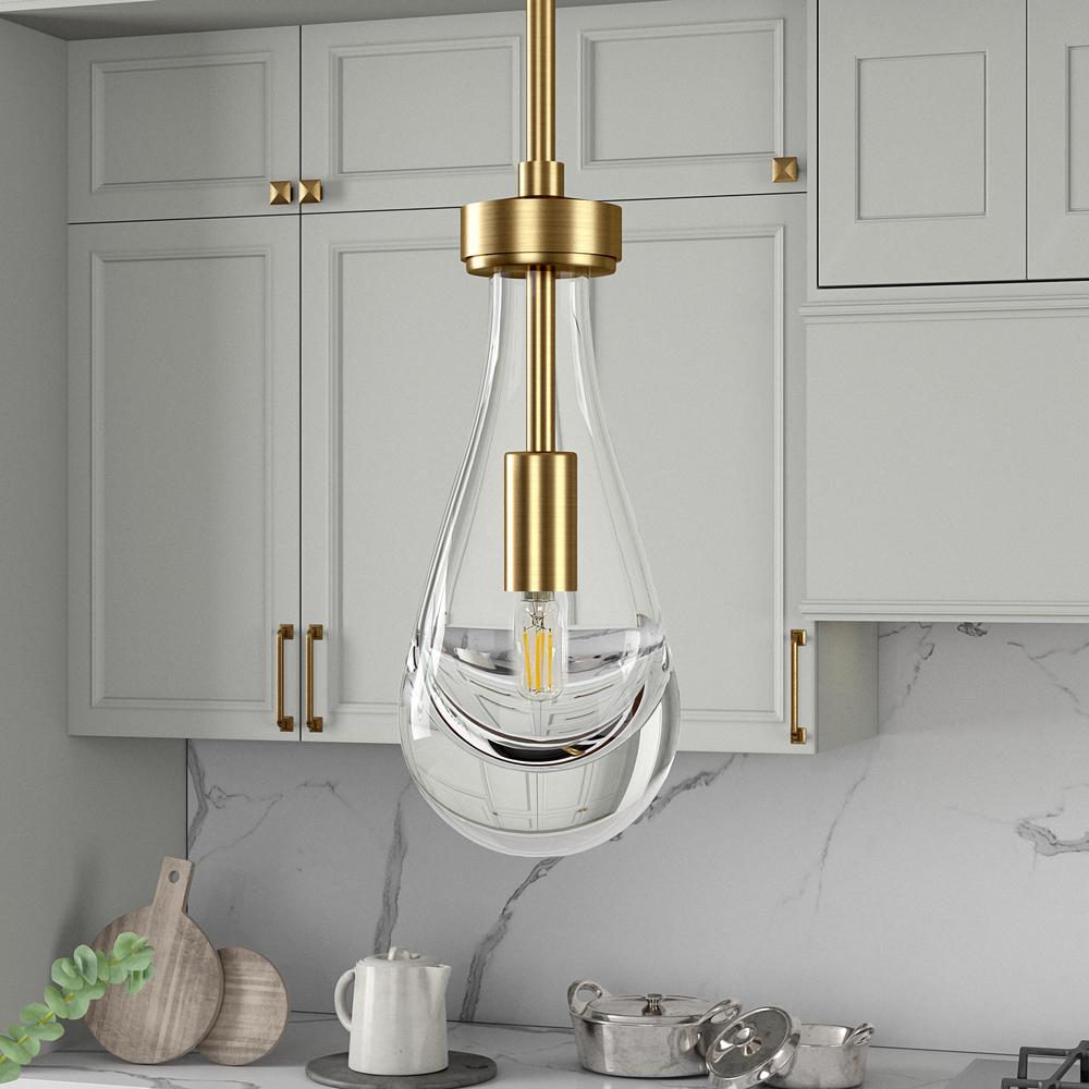 Twyla 5" Wide Pendant with Glass Shade in Brushed Brass/Clear. Picture 2