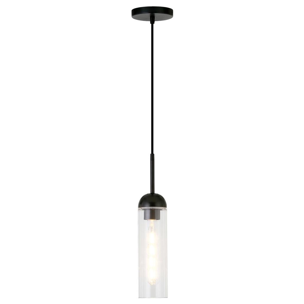 Kagan  3.5" Wide Pendant with Glass Shade in Blackened Steel/Clear. Picture 4