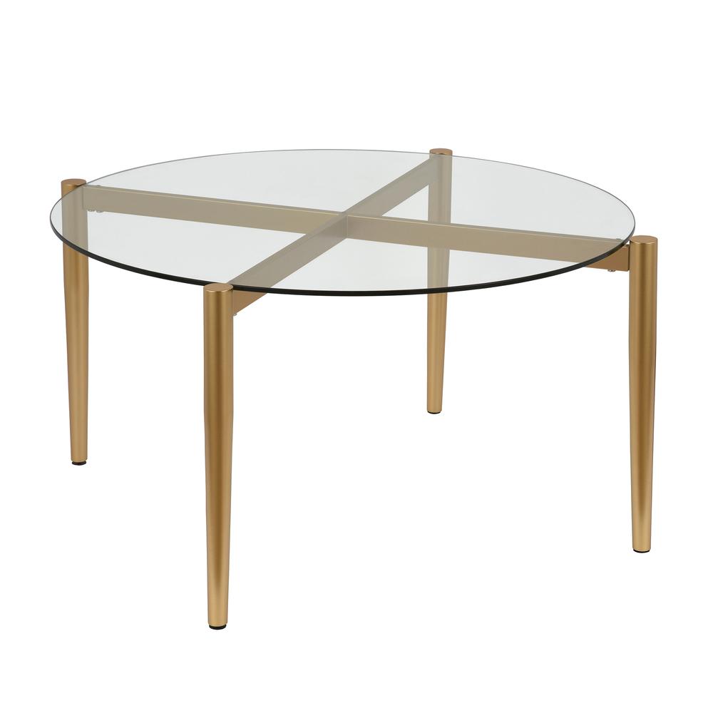 Kadmos 36'' Wide Round Coffee Table in Brass. Picture 3
