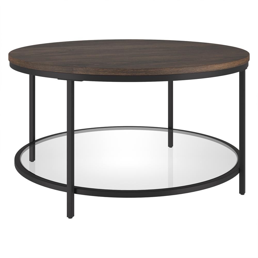 Sevilla 32'' Wide Round Coffee Table with MDF Top and Glass Shelf. Picture 1