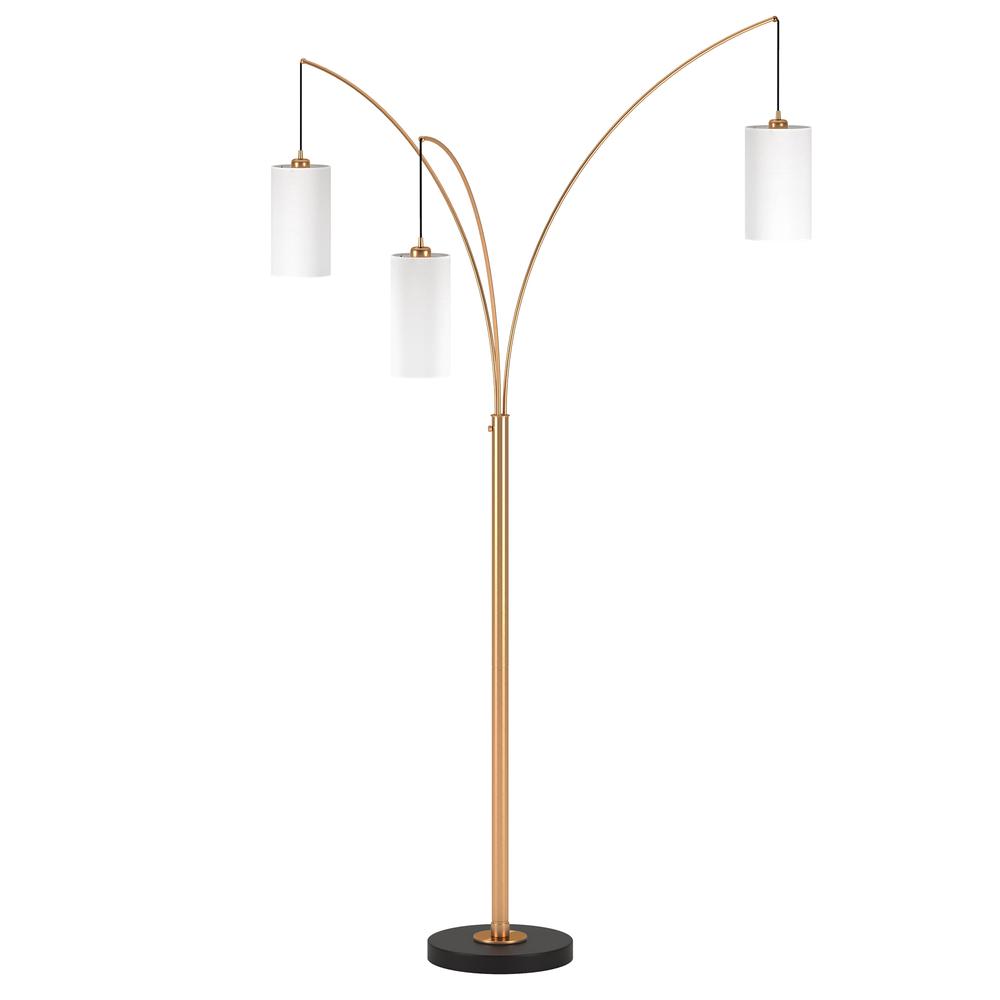 Aspen 3-Light Torchiere Floor Lamp with Fabric Shade in Brass/Blackened Bronze/White. Picture 1