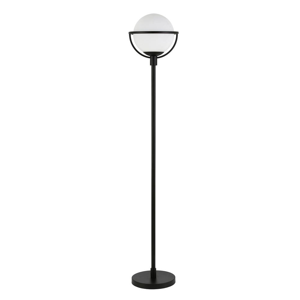 Cieonna Globe & Stem Floor Lamp with Glass Shade in Blackened Bronze/White. Picture 1