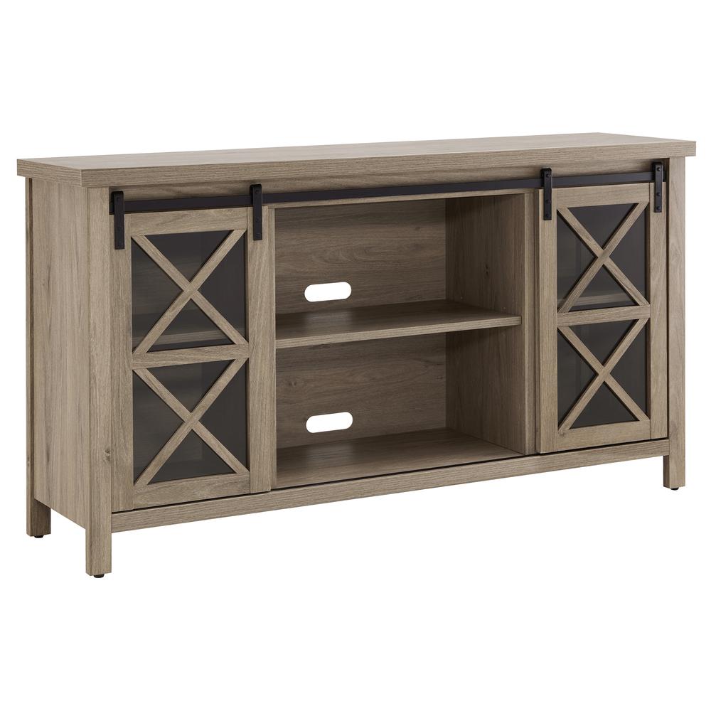 Clementine Rectangular TV Stand for TV's up to 65" in Antiqued Gray Oak. Picture 1