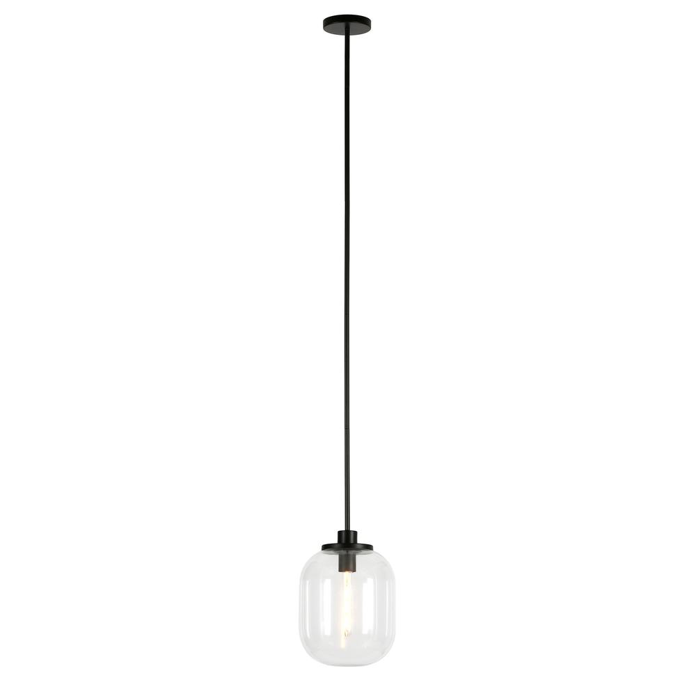 Agnolo 9.62" Wide Pendant with Glass Shade in Blackened Bronze/Clear. Picture 4
