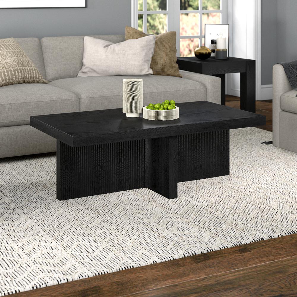 Holm 44" Wide Rectangular Coffee Table in Black Grain. Picture 3