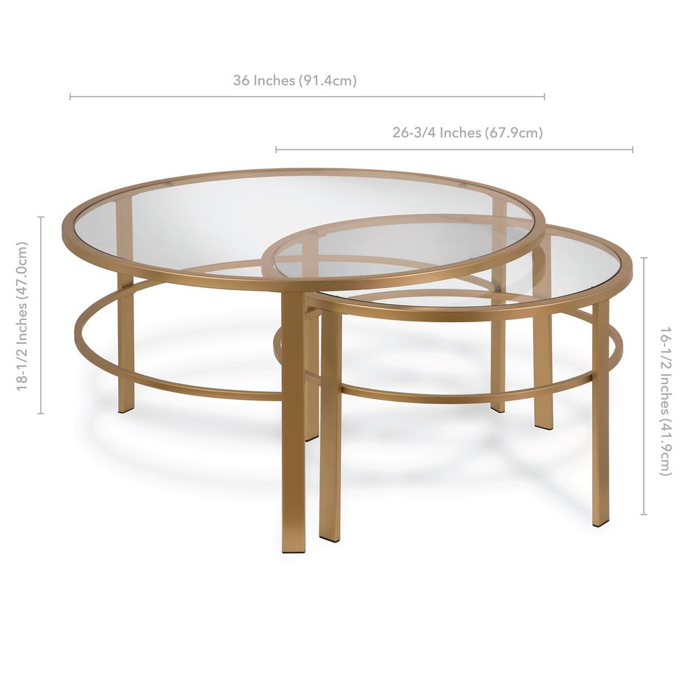 Gaia Round Nested Coffee Table in Brass. Picture 5