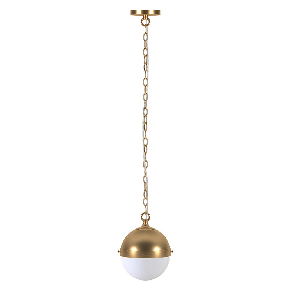 Aurora 9" Wide Pendant with Glass Shade in Brass/White Milk. Picture 1