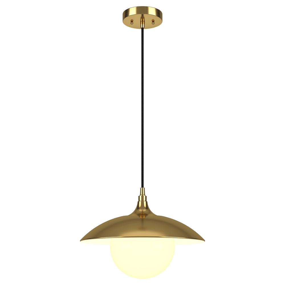Alvia 14.5" Wide Pendant with Metal/Glass Shade in Brass/White. Picture 3