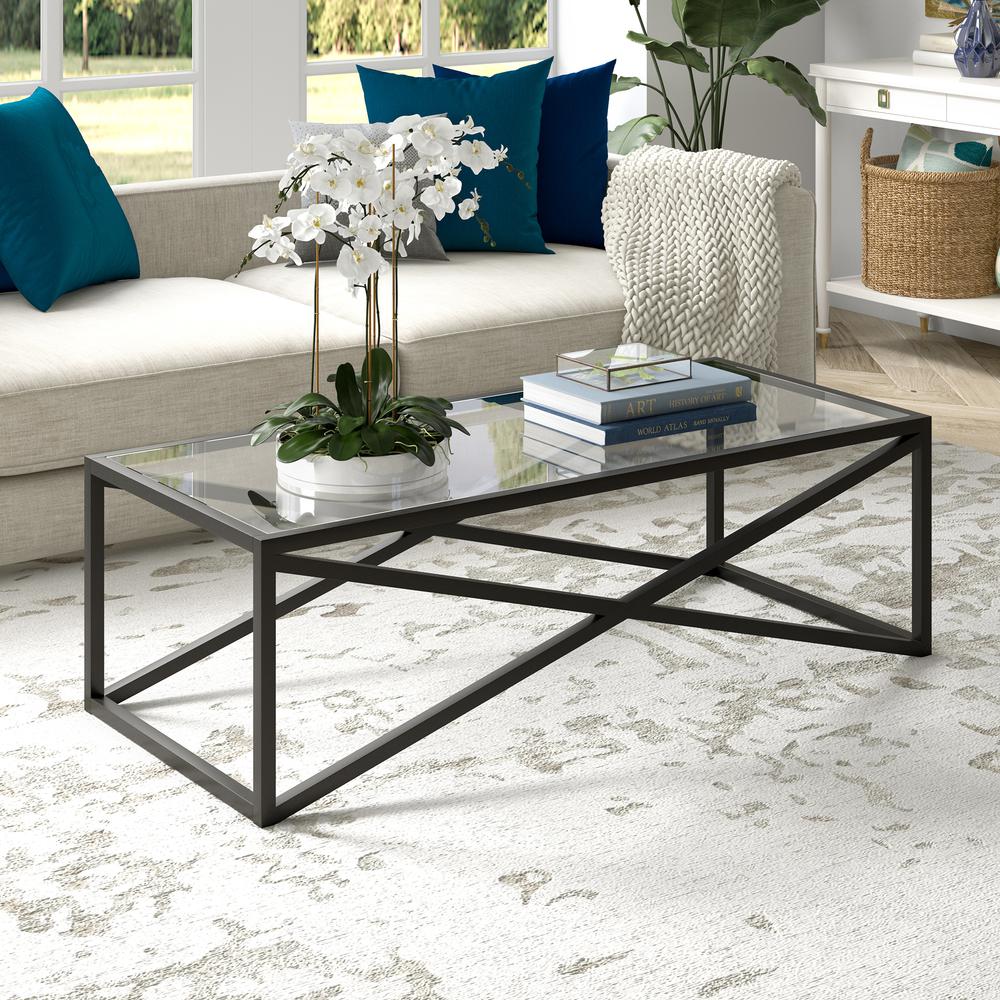 Calix 54'' Wide Rectangular Coffee Table in Blackened Bronze. Picture 2
