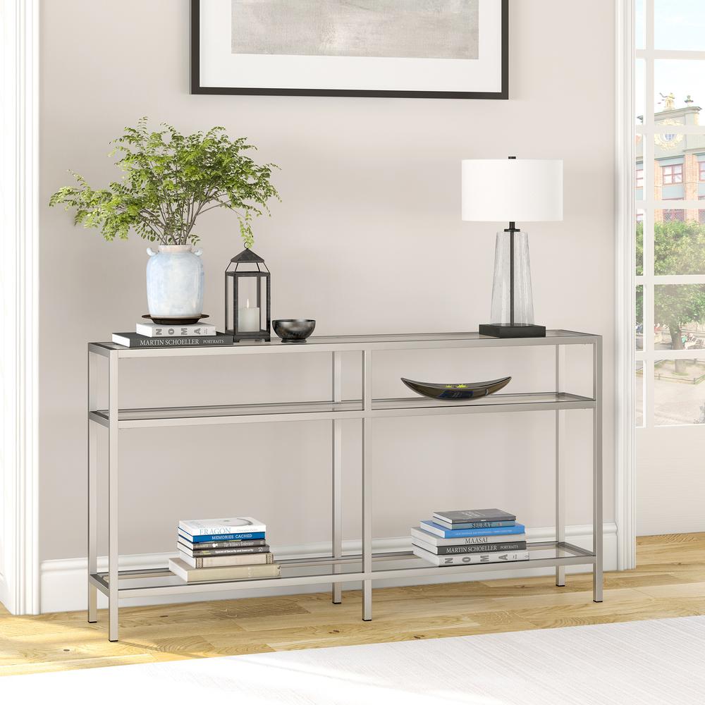 Sivil 55'' Wide Rectangular Console Table in Satin Nickel. Picture 2