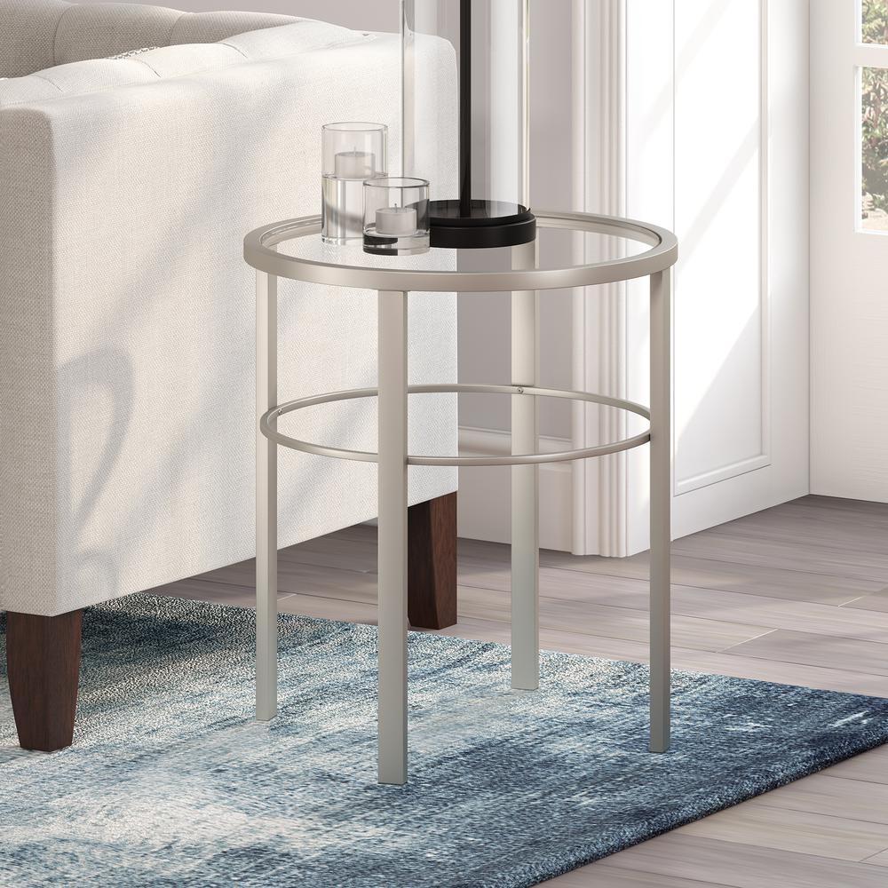 Gaia 20'' Wide Round Side Table in Satin Nickel. Picture 4