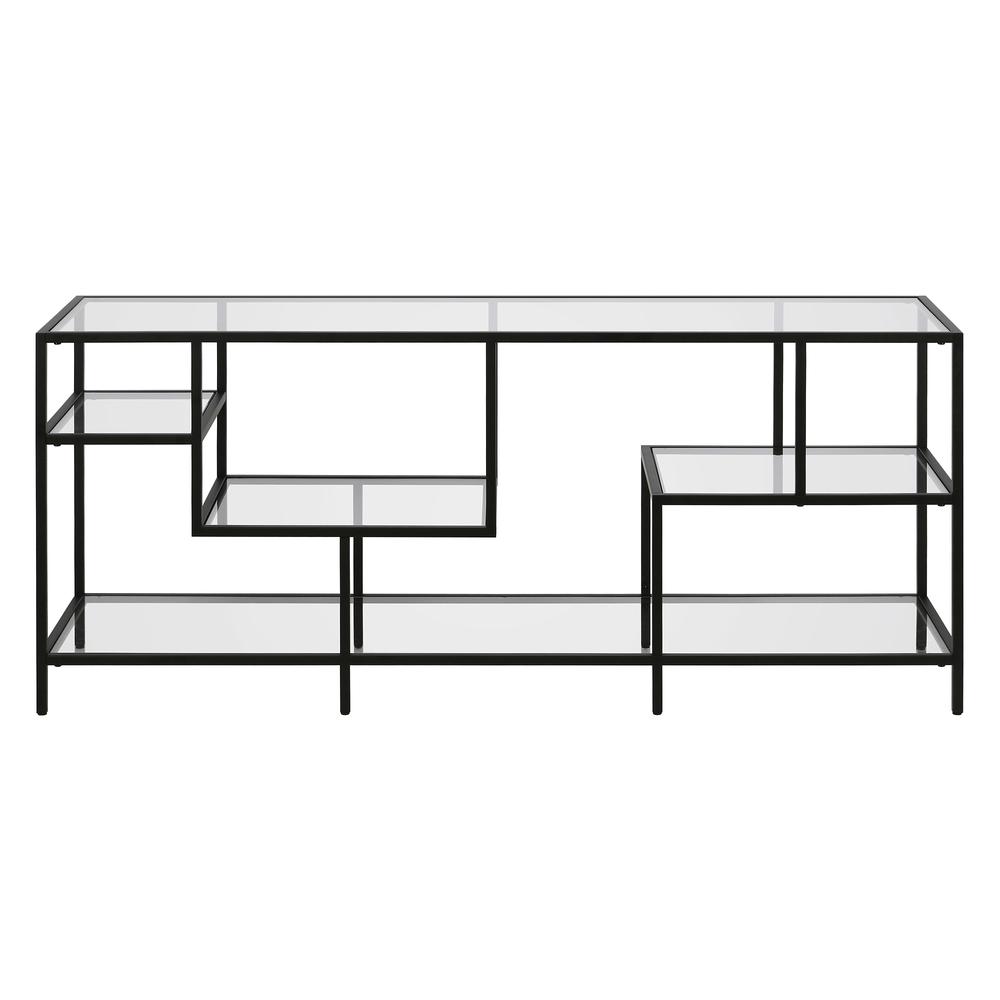 Deveraux Rectangular TV Stand with Glass Shelves for TV's up to 65" in Blackened Bronze. Picture 3