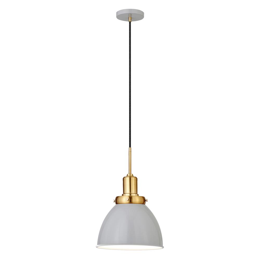 Madison 12" Wide Pendant with Metal Shade in Matte Gray/Brass /Matte Gray. Picture 3