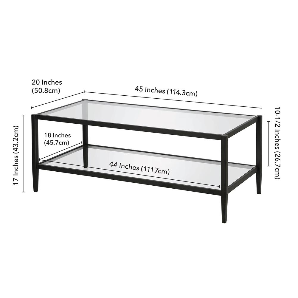 Hera 45'' Wide Rectangular Coffee Table with Glass Shelf in Blackened Bronze. Picture 5