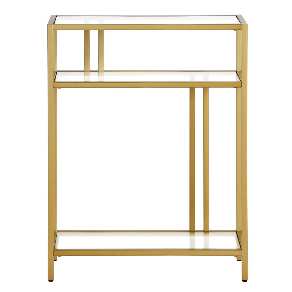 Cortland 22'' Wide Rectangular Console Table with Glass Shelves in Brass. Picture 3
