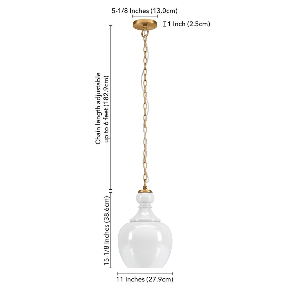 Verona 11" Wide Pendant with Glass Shade in Brushed Brass/White Milk. Picture 5