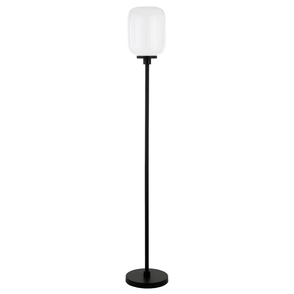 Agnolo 69" Tall Floor Lamp with Glass Shade in Blackened Bronze/White Milk. Picture 1
