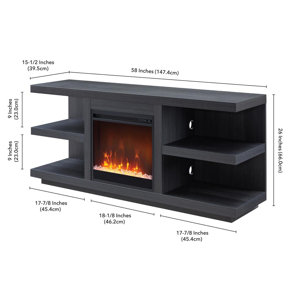 Maya Rectangular TV Stand with Crystal Fireplace for TV's up to 65" in Charcoal Gray. Picture 5