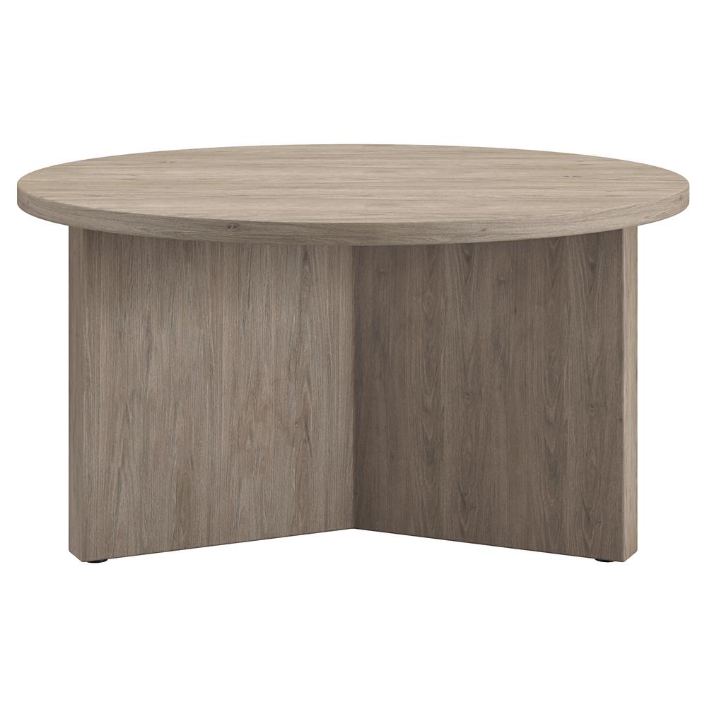 Anders 32" Wide Round Coffee Table in Antiqued Gray Oak. Picture 2