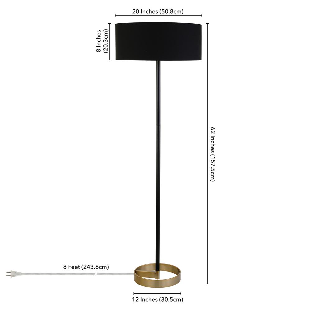 Estella Two-Tone Floor Lamp with Fabric Shade in Matte Black/Brass/Black. Picture 4