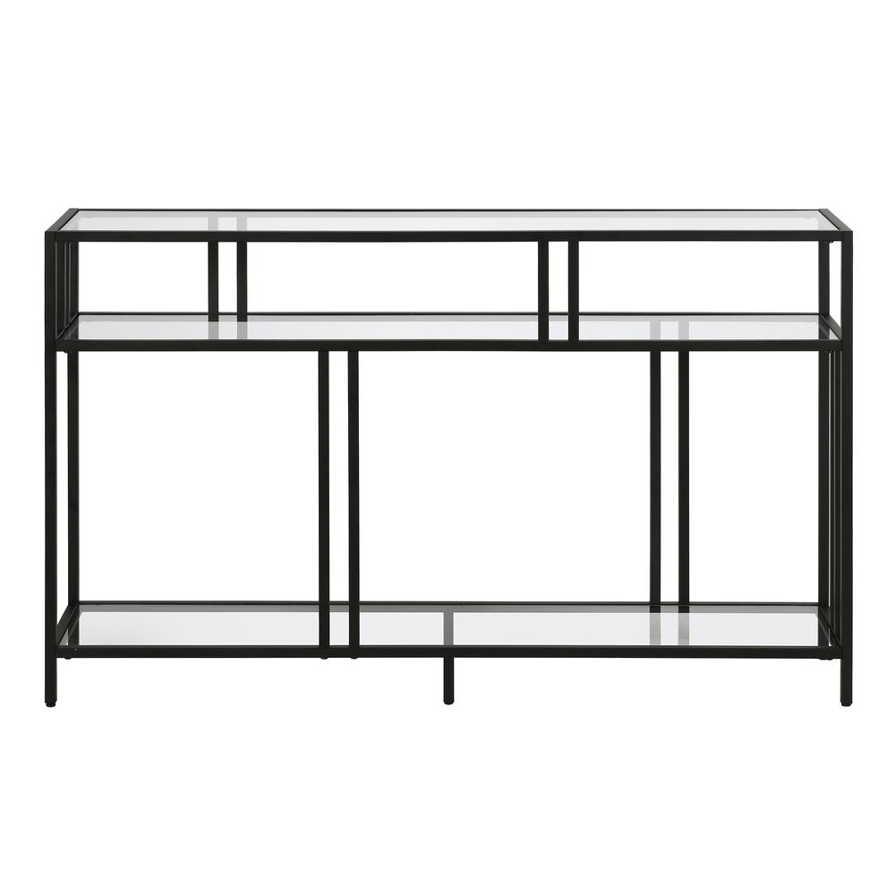Cortland 48'' Wide Rectangular Console Table with Glass Shelves in Blackened Bronze. Picture 3
