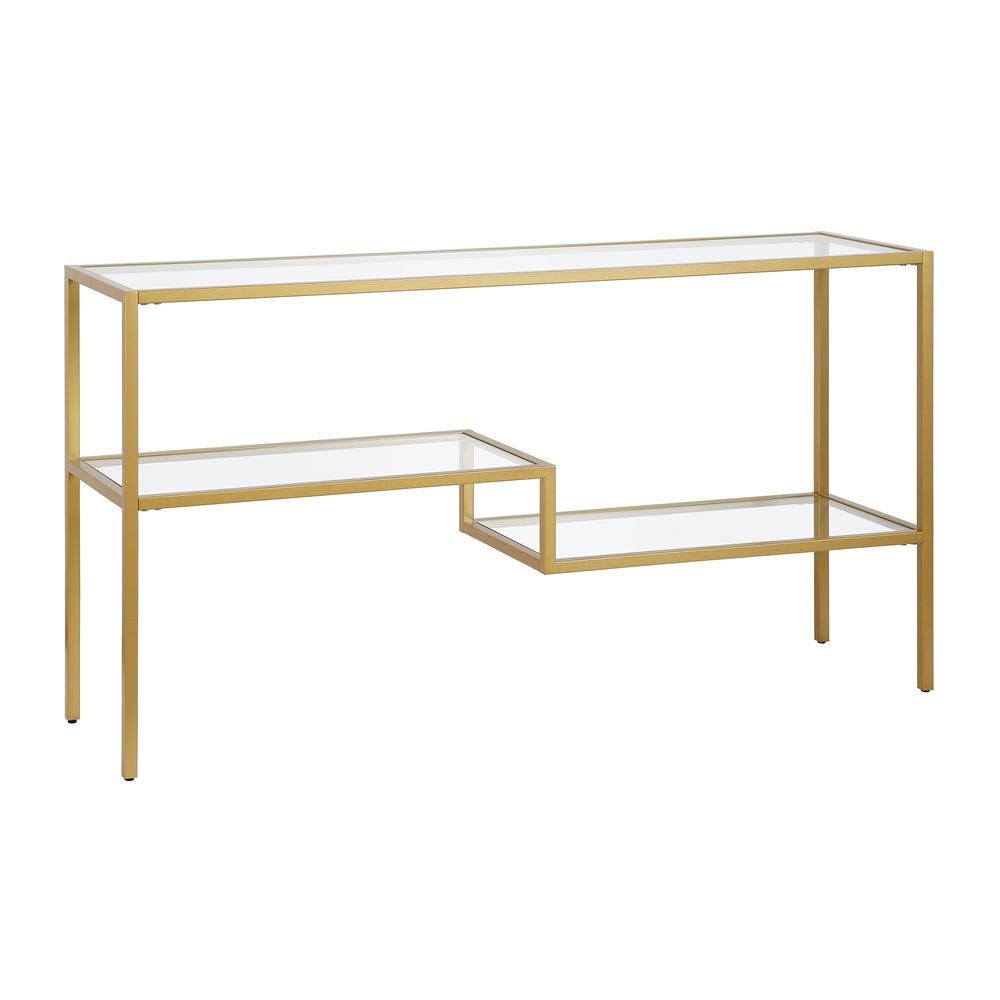Lovett 55'' Wide Rectangular Console Table in Brass. Picture 1
