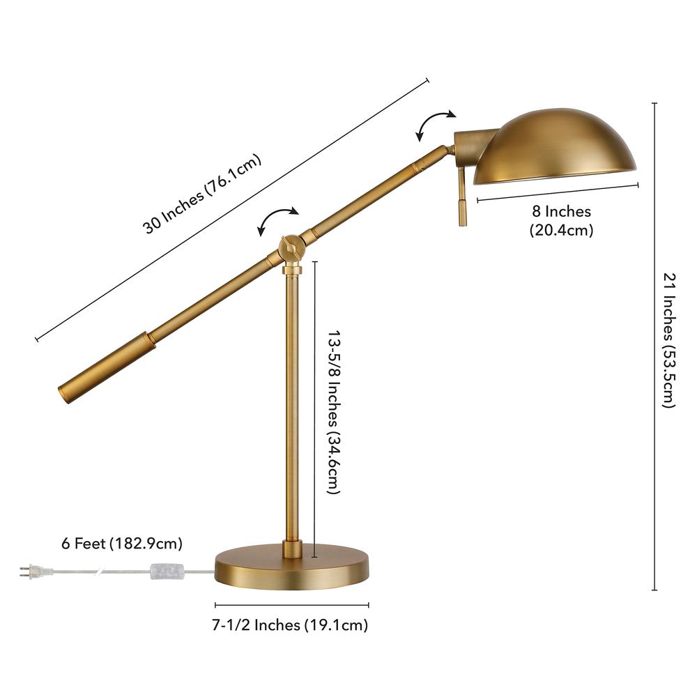 Dexter 23.25" Tall Boom Arm Table Lamp with Metal Shade in Brass/Brass. Picture 4