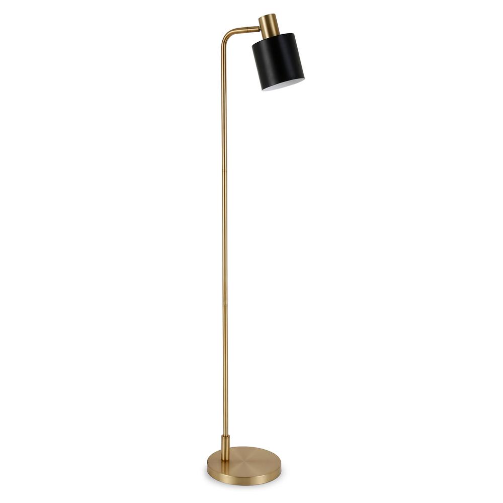 Thew 65" Tall Floor Lamp with Metal Shade in Brass/Black. Picture 1