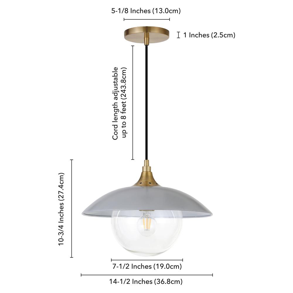 Alvia 14.5" Wide Pendant with Metal/Glass Shade in Cool Gray/Brass/Cool Gray. Picture 2