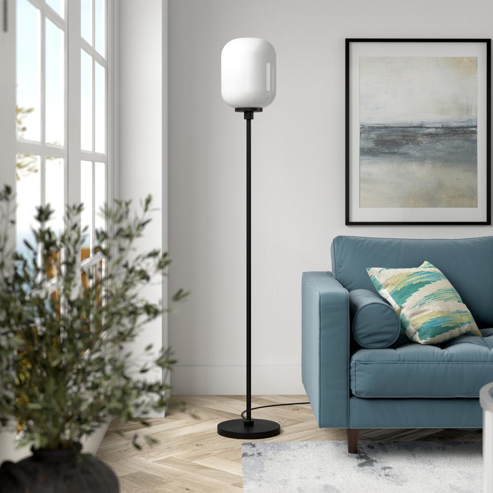 Agnolo 69" Tall Floor Lamp with Glass Shade in Blackened Bronze/White Milk. Picture 2