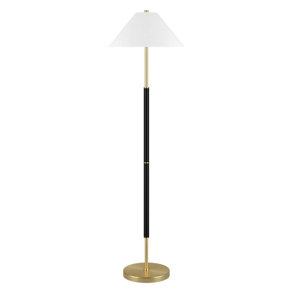 Simona 2-Light Floor Lamp with Fabric Shade in Matte Black/Brass. Picture 1