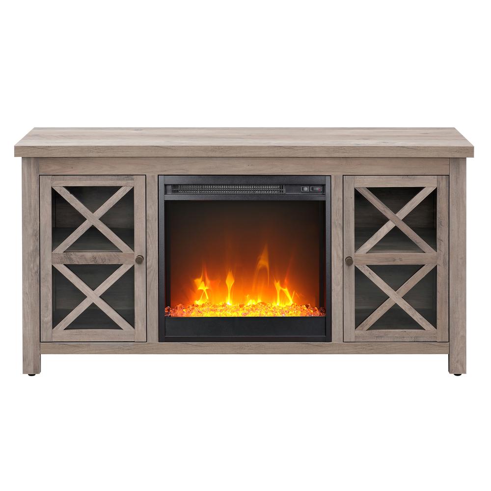Colton Rectangular TV Stand with Crystal Fireplace for TV's up to 55" in Gray Oak. Picture 3