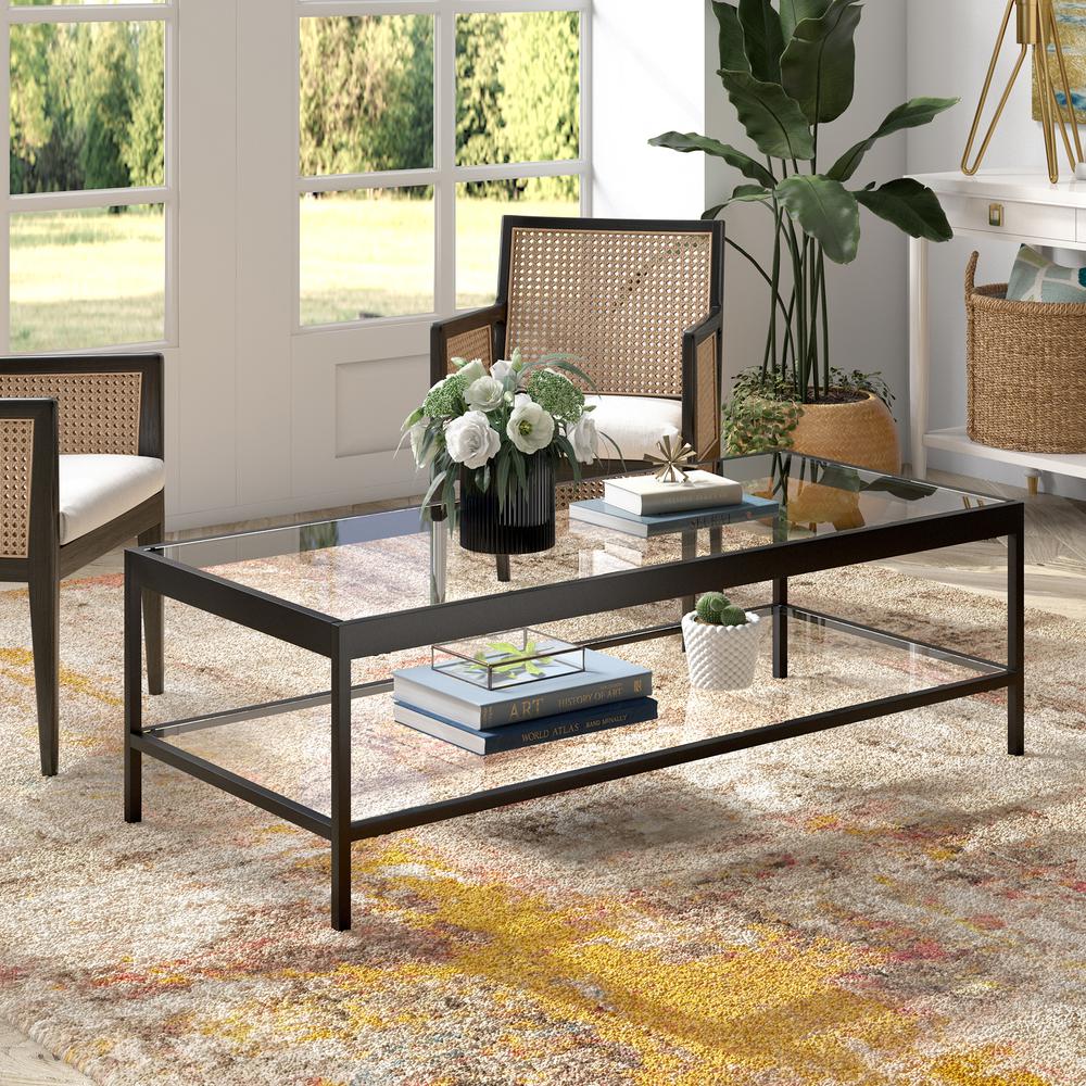 Alexis 54'' Wide Rectangular Coffee Table in Blackened Bronze. Picture 2