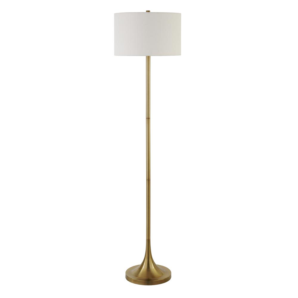 Josephine 62" Tall Floor Lamp with Fabric Shade in Brass/White. Picture 1