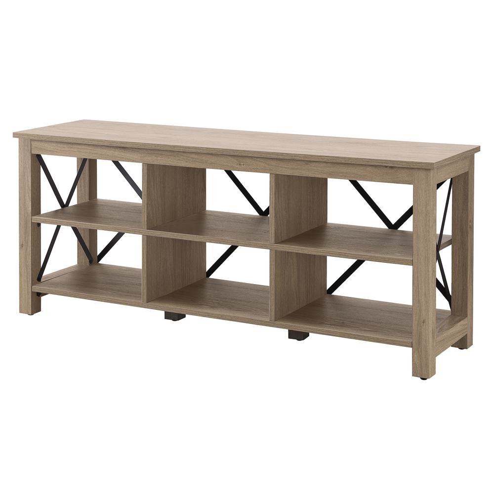 Sawyer Rectangular TV Stand for TV's up to 65" in Antiqued Gray Oak. Picture 3