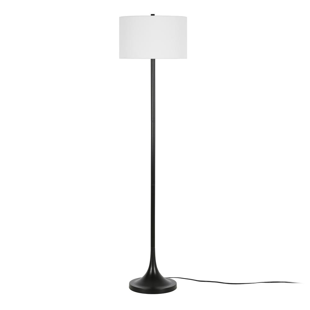 Josephine 62" Tall Floor Lamp with Fabric Shade in Blackened Bronze/White. Picture 3