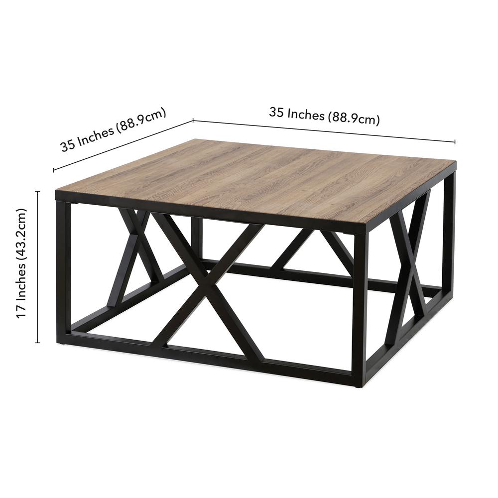 Jedrek 35'' Wide Square Coffee Table in Blackened Bronze/Rustic Oak. Picture 5