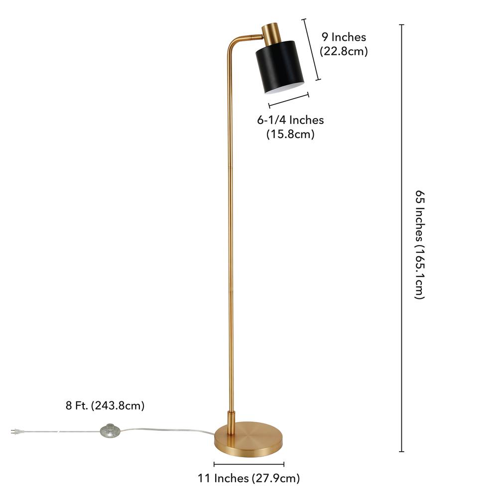 Thew 65" Tall Floor Lamp with Metal Shade in Brass/Black. Picture 4