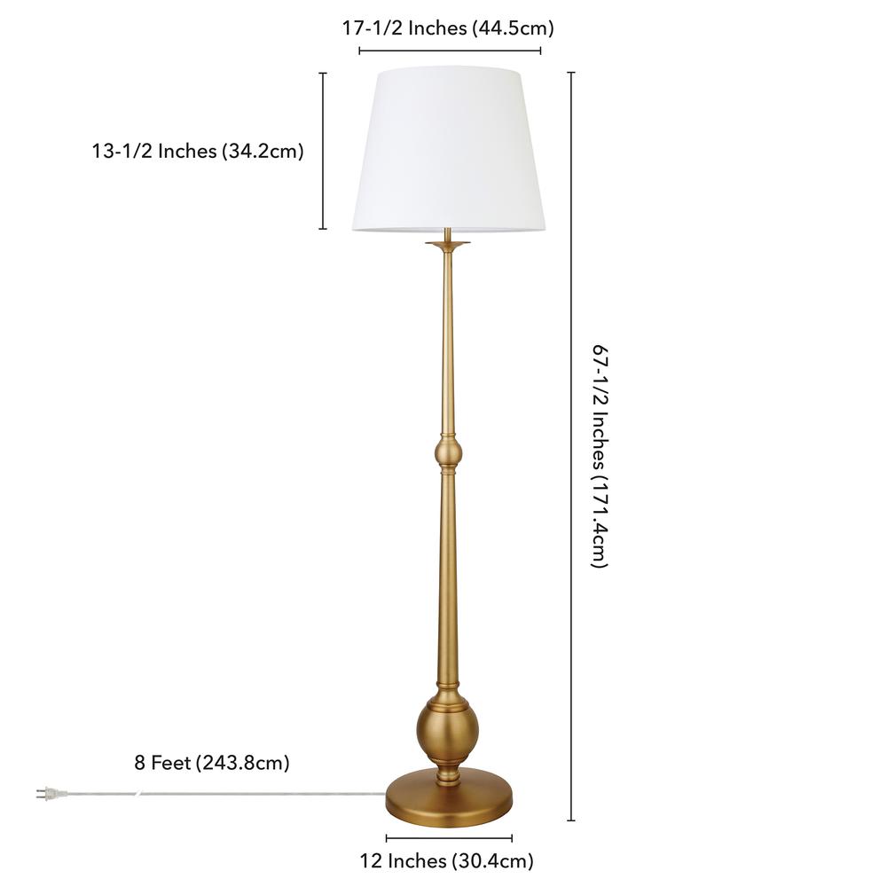 Wilmer 68" Tall Floor Lamp with Fabric Shade in Brushed Brass/White. Picture 5