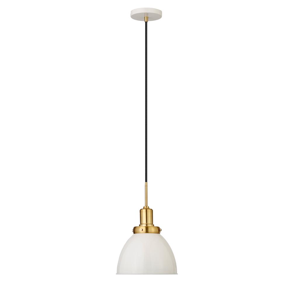 Madison 12" Wide Pendant with Metal Shade in Pearled White/Brass/Pearled White. Picture 3