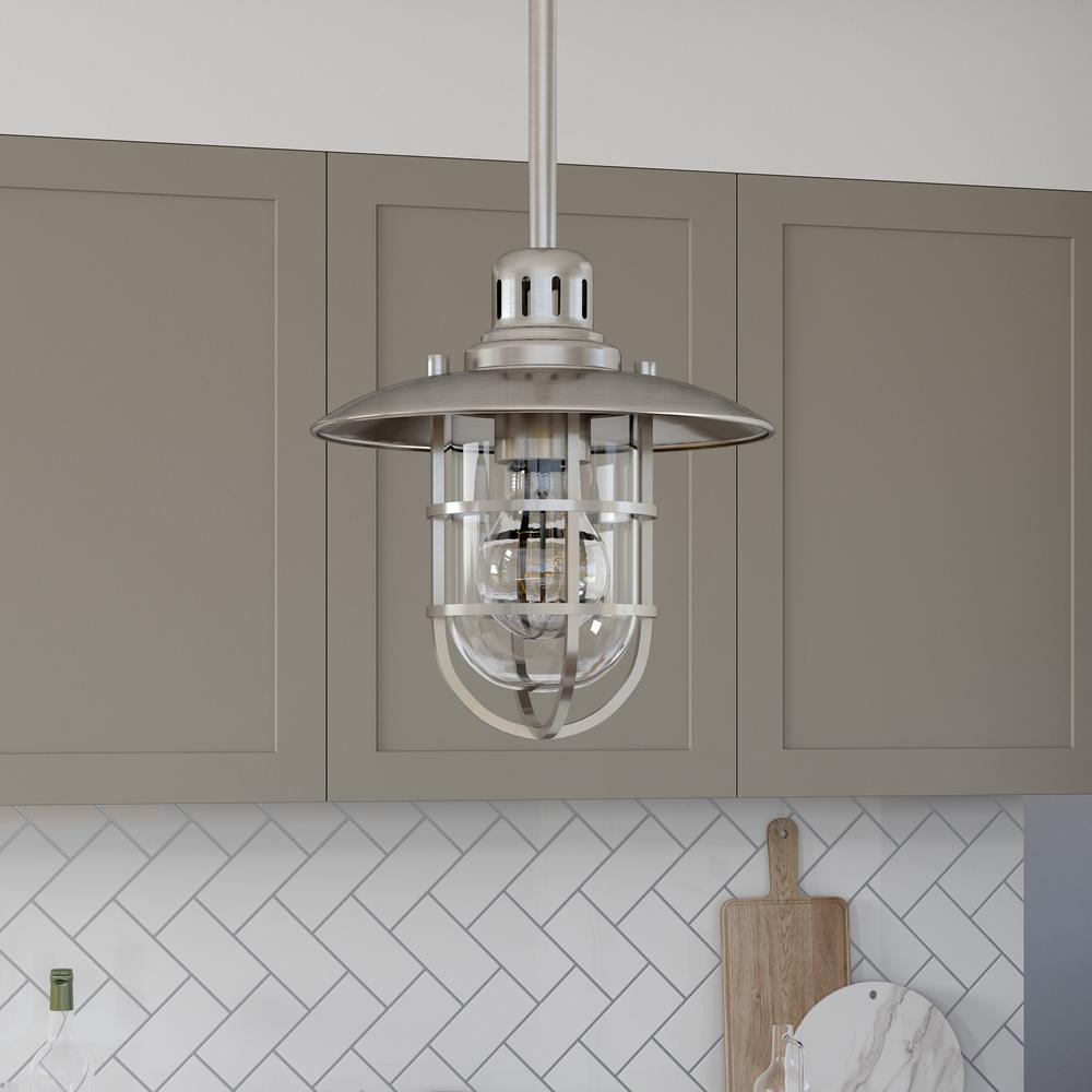 Bay 8.25" Wide Lantern Pendant with Glass/Metal Shade in Brushed Nickel/Clear. Picture 2