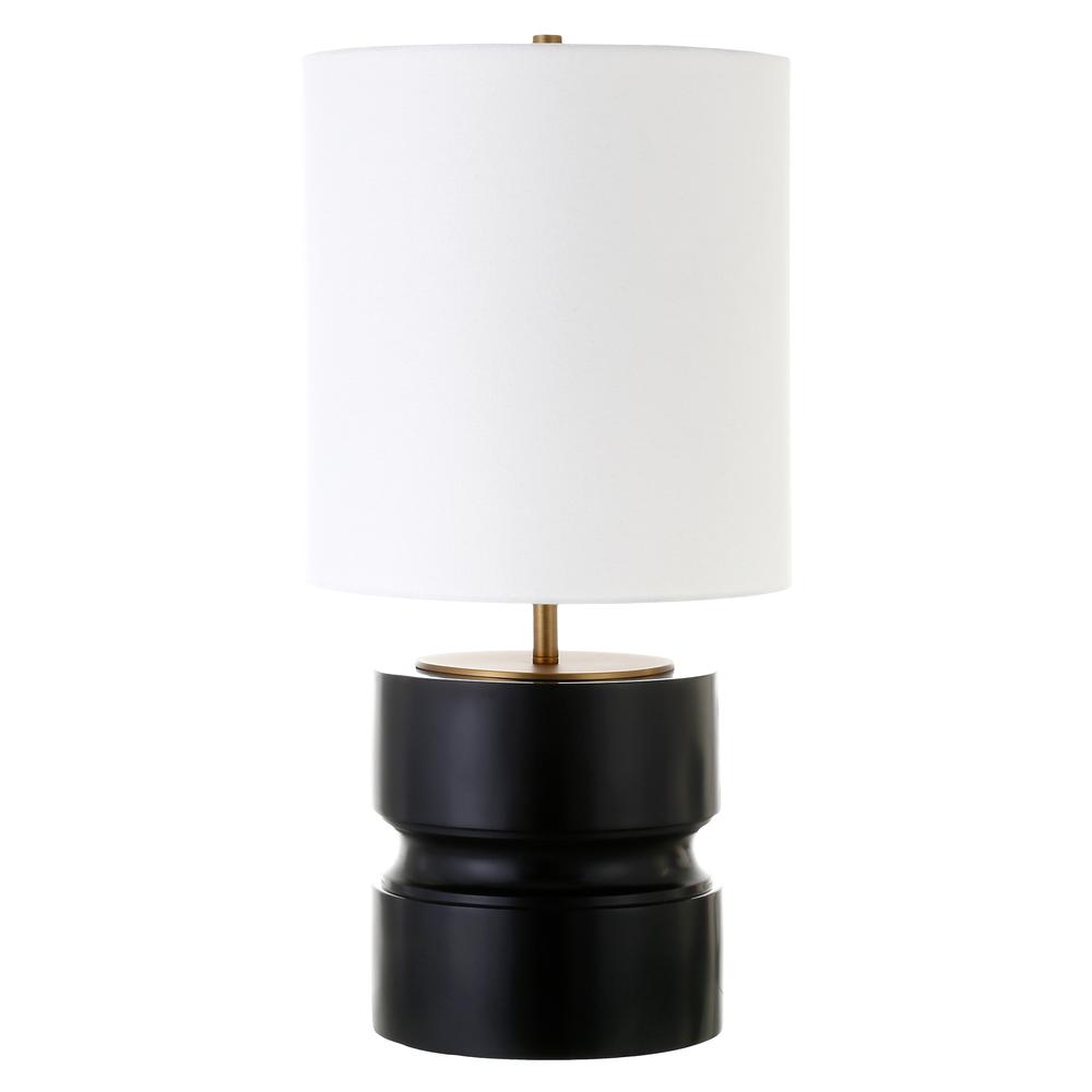 Pax 27" Tall Table Lamp with Fabric Shade in Matte Black/Brass. Picture 1