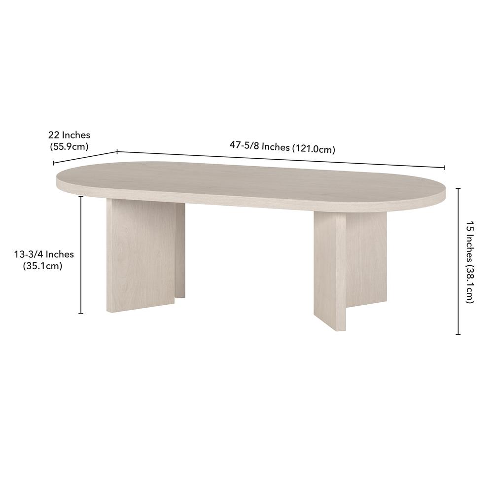Alma 48" Wide Oval Coffee Table in Alder White. Picture 5