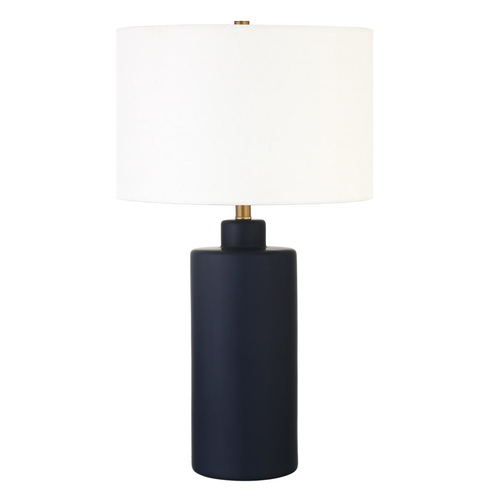 Carlina 25" Tall Ceramic Table Lamp with Fabric Shade in Matte Navy/White. Picture 1